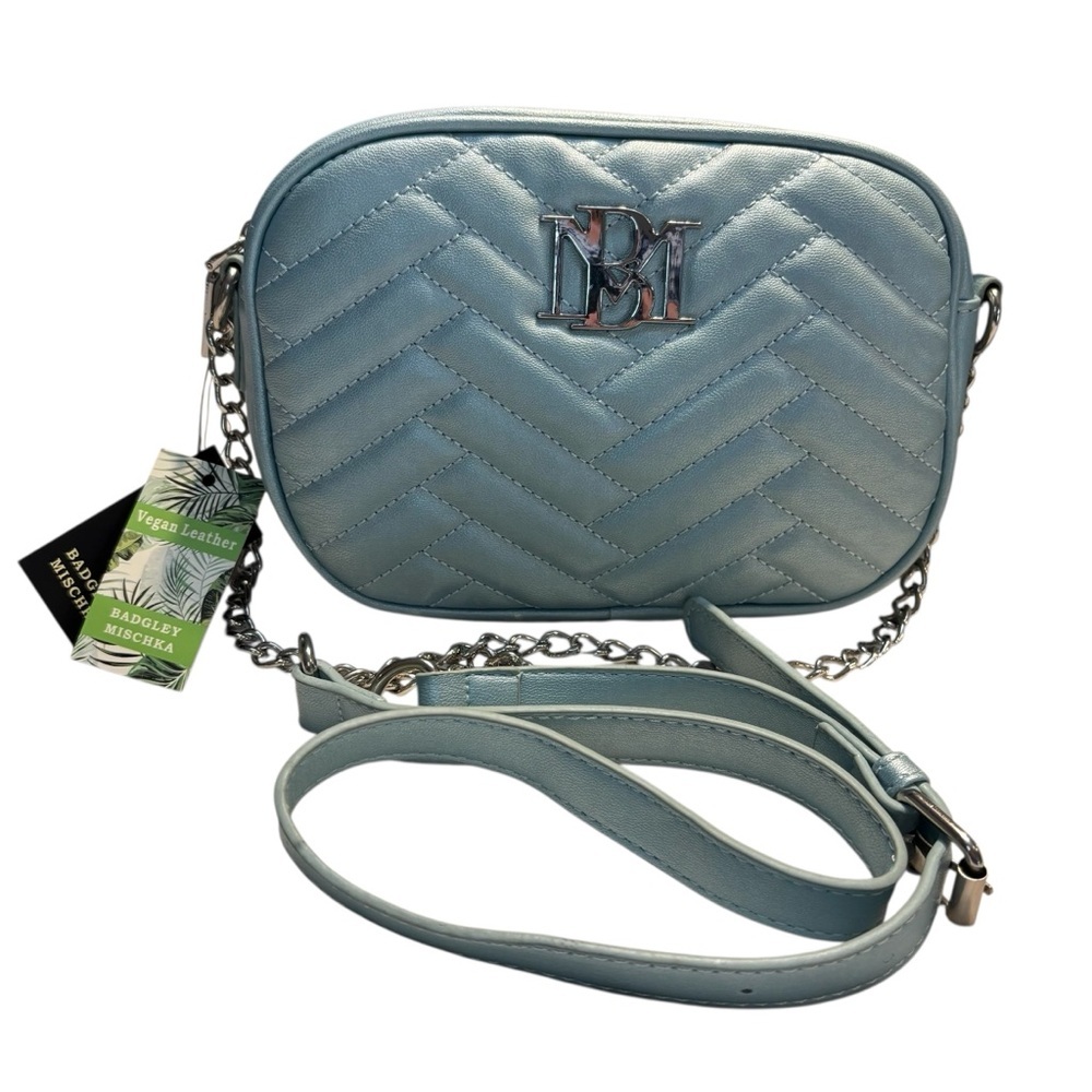 Sale! NWT Badgley Mischka Crossbody Bag Aqua Blue Quilted Silver Hardw Vegan